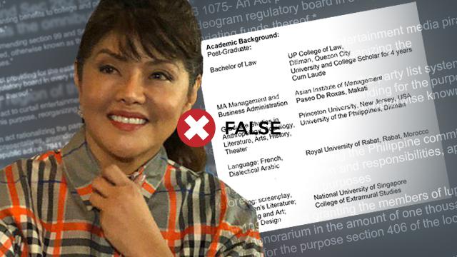 Imee Marcos and her false UP law degree as mentioned in her old curriculum vitae