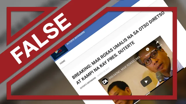 A screenshot of a blog post that claims senatorial candidate Mar Roxas has left the Otso Diretso coalition.