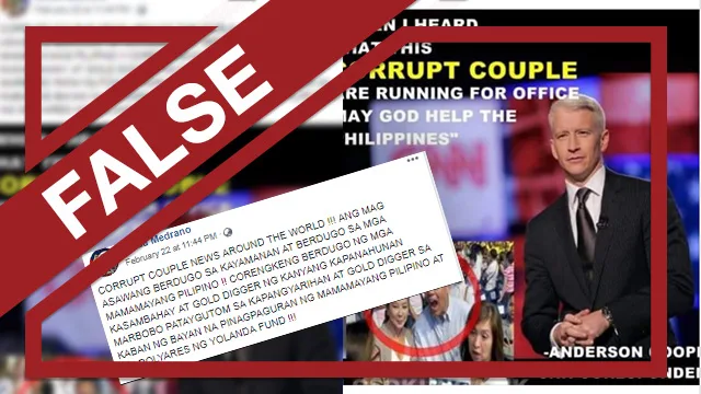 Rehashed false claim saying Anderson Cooper called Mar Roxas and Korina Sanchez 'corrupt'