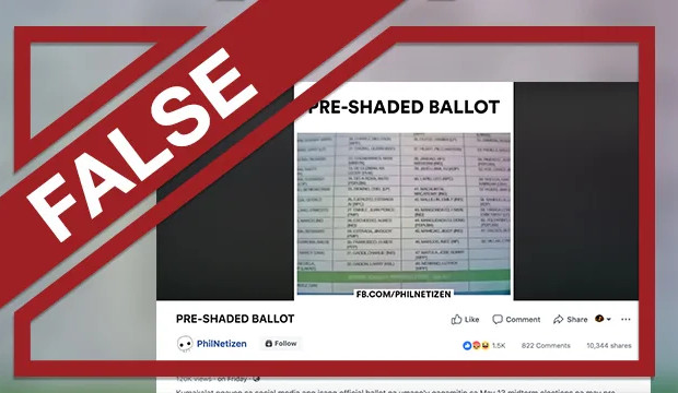 A screenshot of a video that shows a ballot that was allegedly pre-shaded with UV ink.