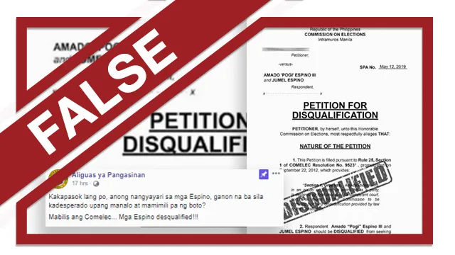 False post on Espino disqualification